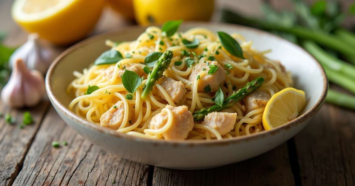 Lemon Asparagus and Chicken Pasta